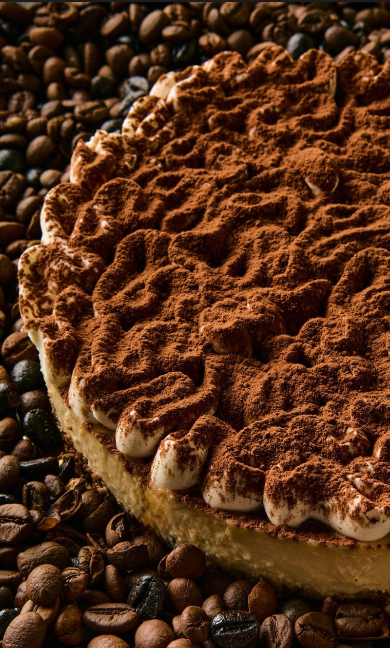Tarta de queso tiramisú con velo de cacao